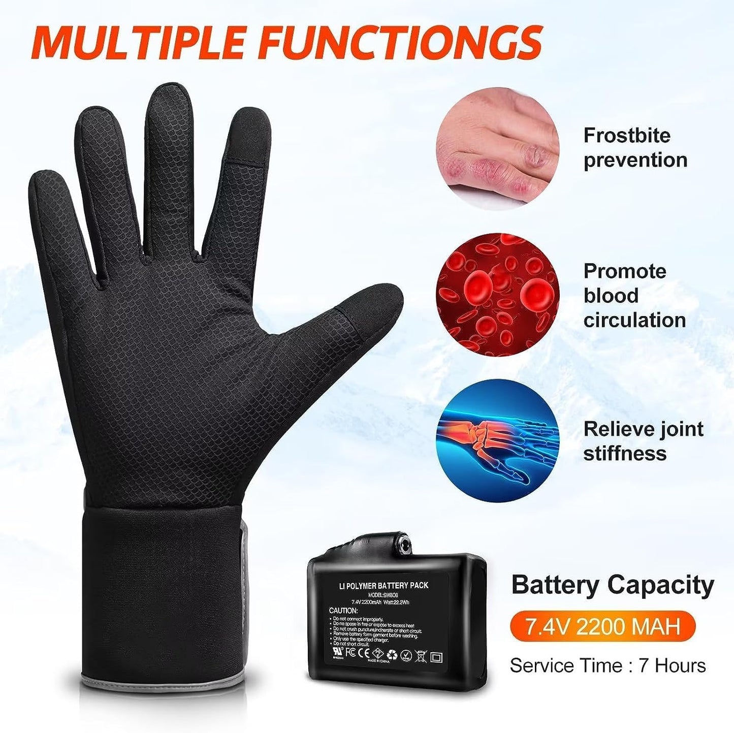 Heated Gloves Rechargeable Electric Battery - Breathable Heated Gloves Liners for Men Women,Winter Heated Thin Gloves Touchscreen Riding Skiing Snowboarding Hiking Cycling Hunting Hand Warmer